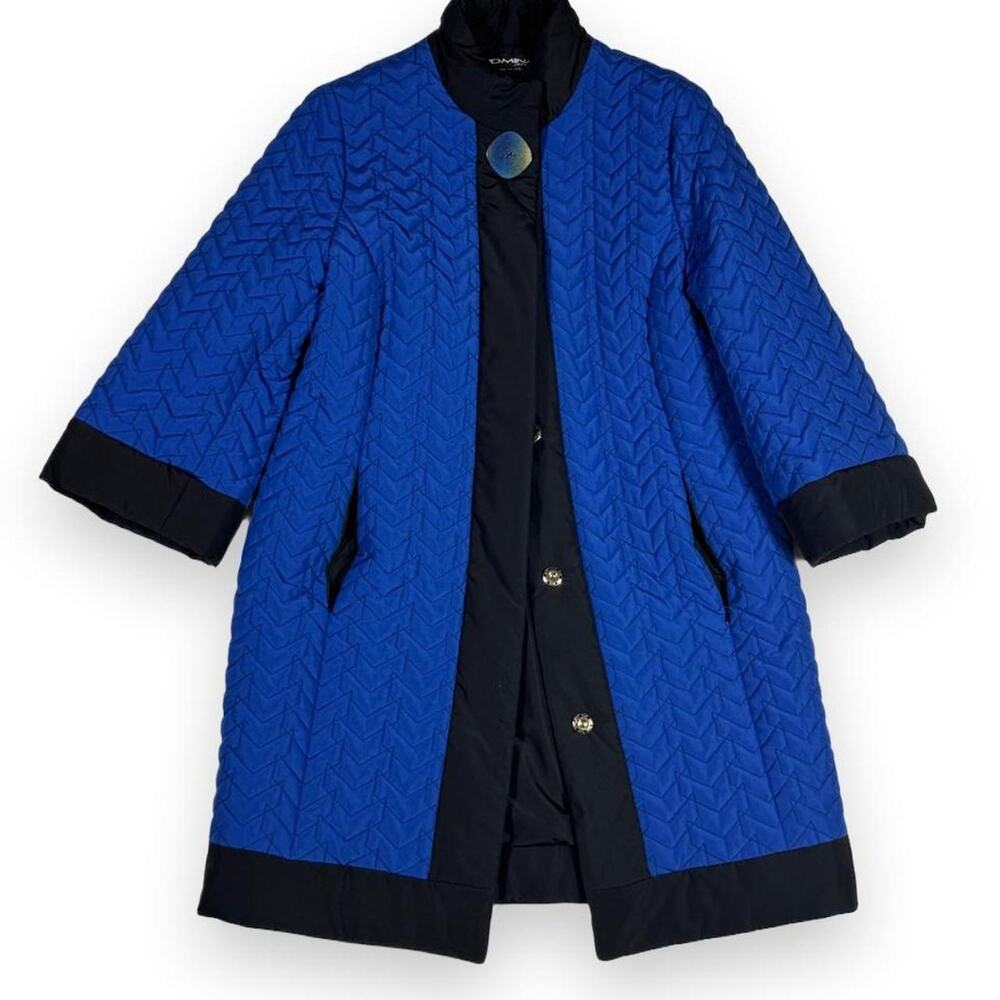 VINTAGE Domina Jersey Italy Cobalt Blue Chevron Quilted Coat - Size 8 (IT 44)